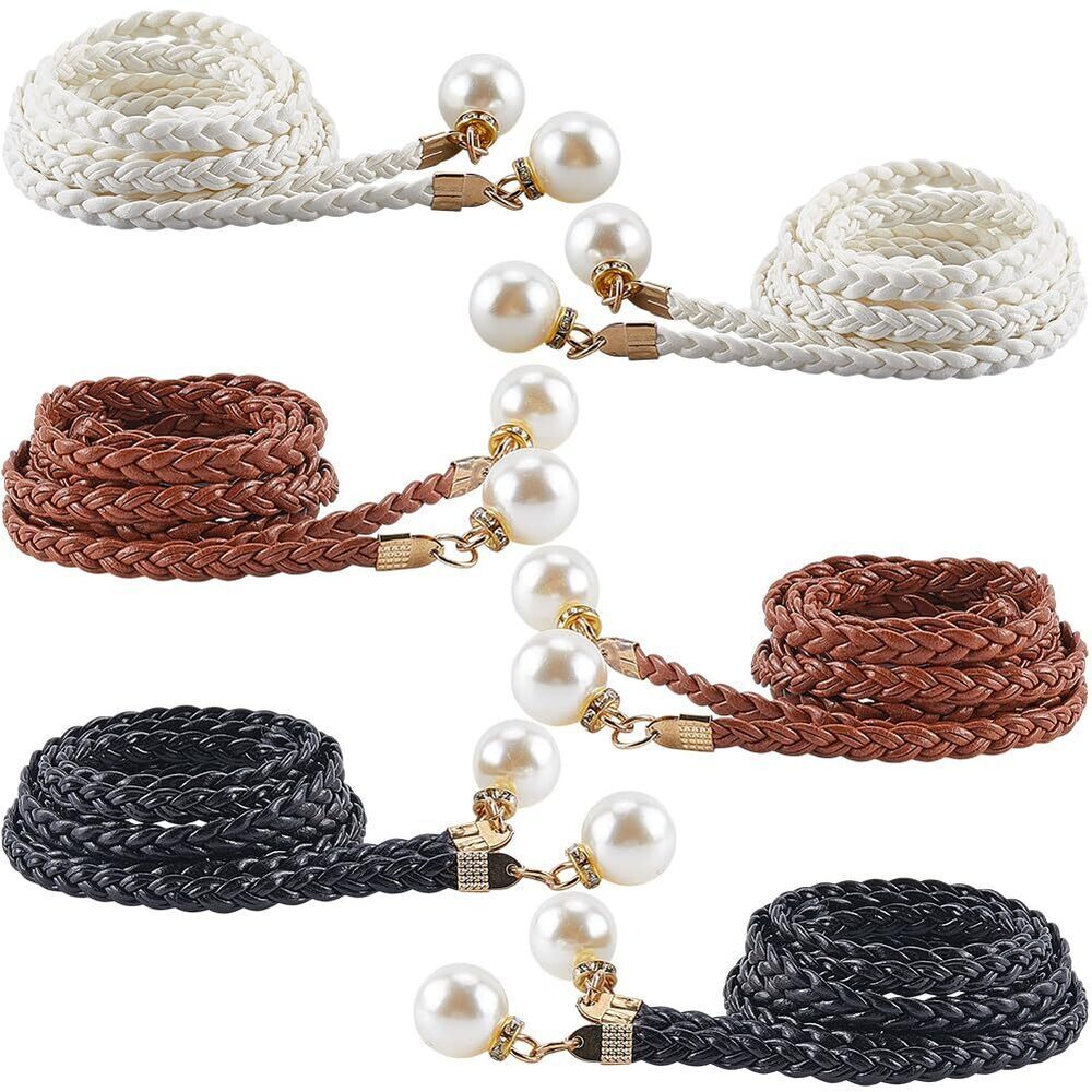 4492 6pcs Skinny Waist Belt For Women 54.37 Inch Black White Brown